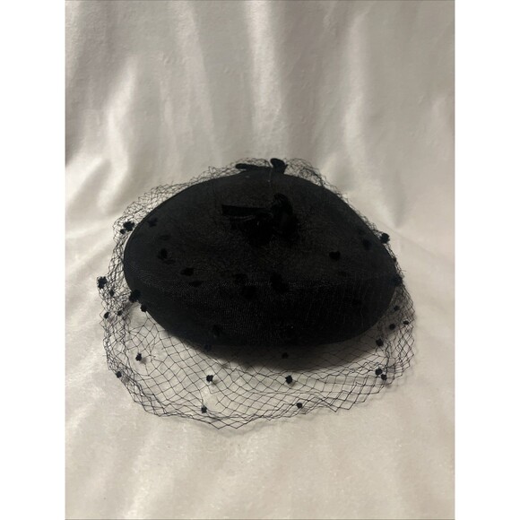 Original Caroline Vintage 1960s Black Whimsy Hat Veil Cocktail Hat